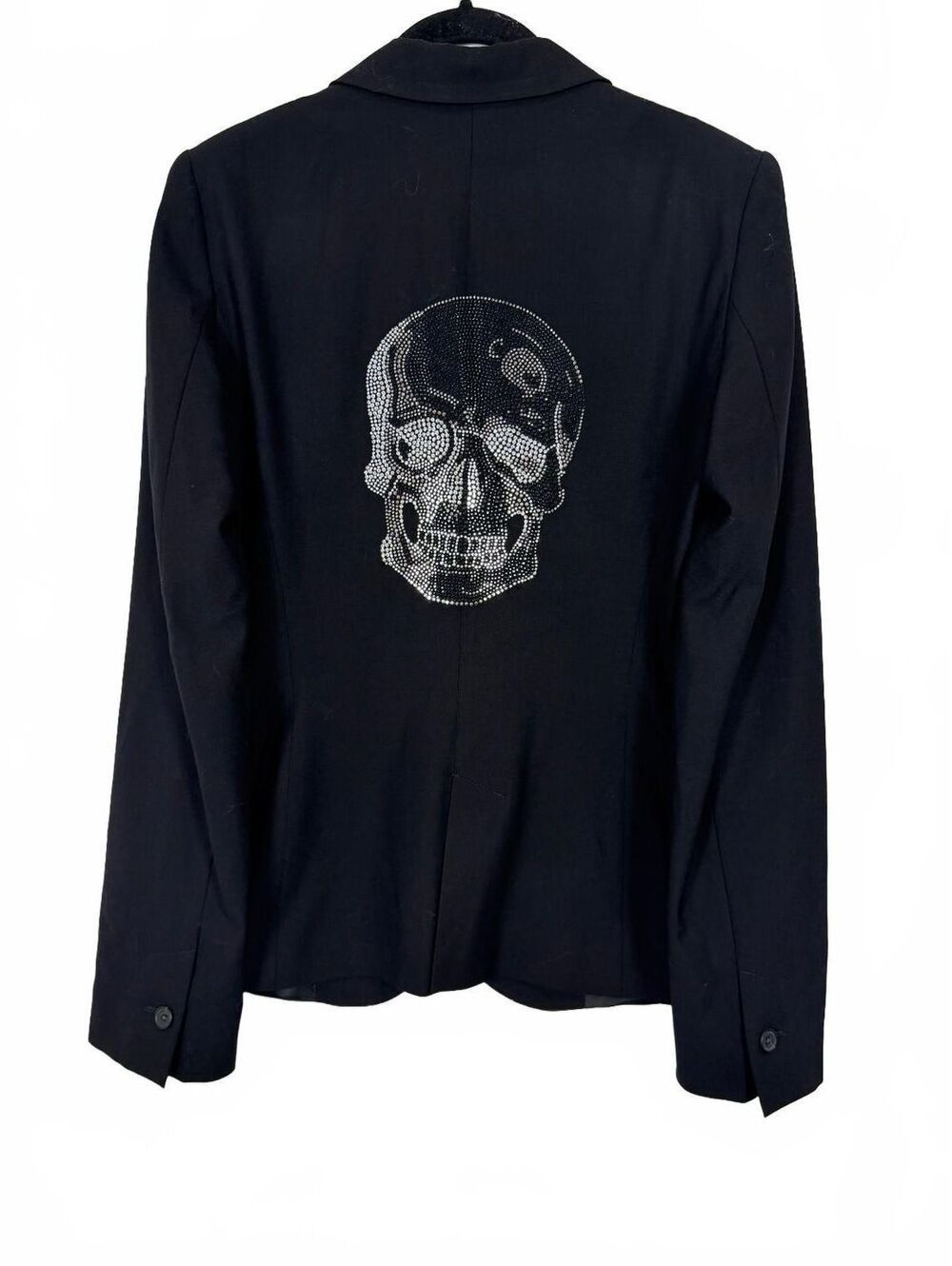 Hipchik Couture Black Single Button Blazer Rhinestone Skull Back Women's Small